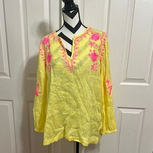 Lilly Pulitzer Yellow Tunic with Pink Embroidery